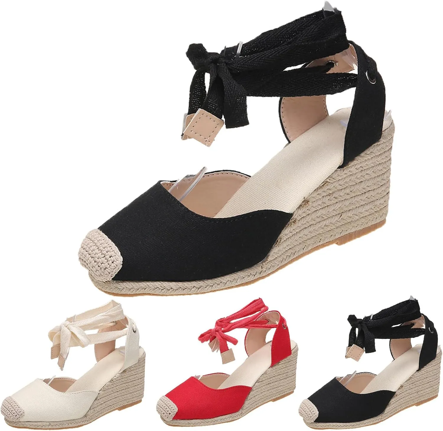 Wedge Espadrille Sandals for Women Ankle Buckle Strap Closed Toe Shoes Summer Wedges Heel Sandal Lace Up Comfortable Classic Dress Beach Vacation Trendy Shoes Casual Beach Sandal