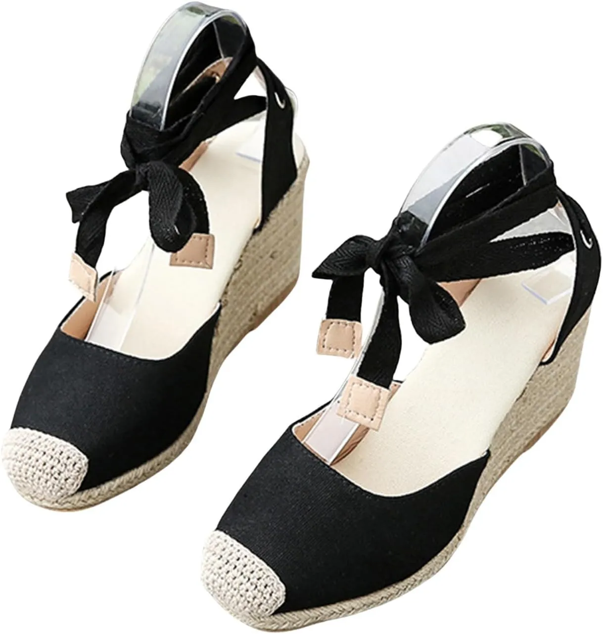 Wedge Espadrille Sandals for Women Ankle Buckle Strap Closed Toe Shoes Summer Wedges Heel Sandal Lace Up Comfortable Classic Dress Beach Vacation Trendy Shoes Casual Beach Sandal