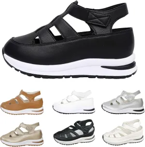 Wedge Platform Orthopedic Sandals for Women Breathable Leather Hollow Out Closed Toe Sport Shoes Walking Sandals