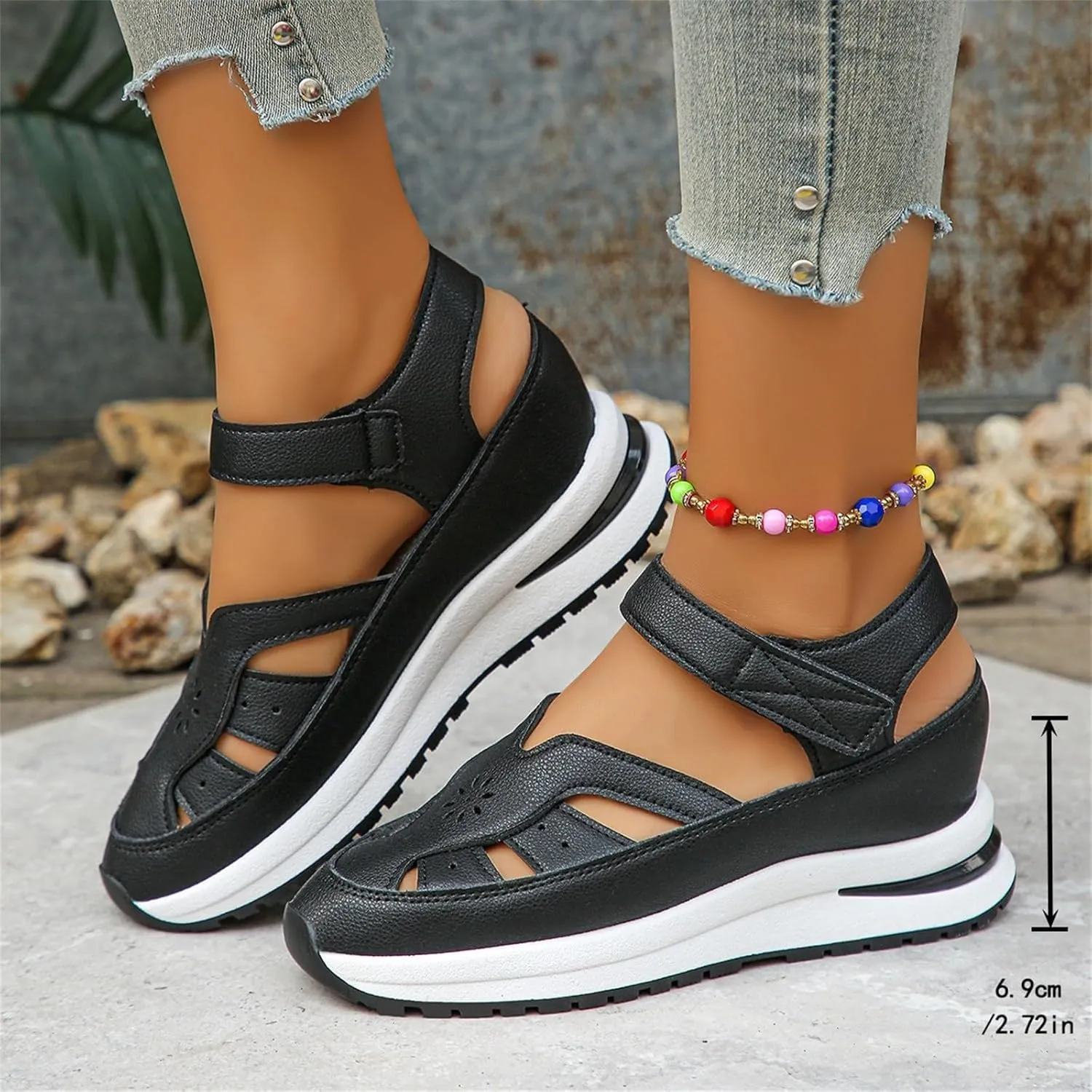 Wedge Platform Orthopedic Sandals for Women Breathable Leather Hollow Out Closed Toe Sport Shoes Walking Sandals