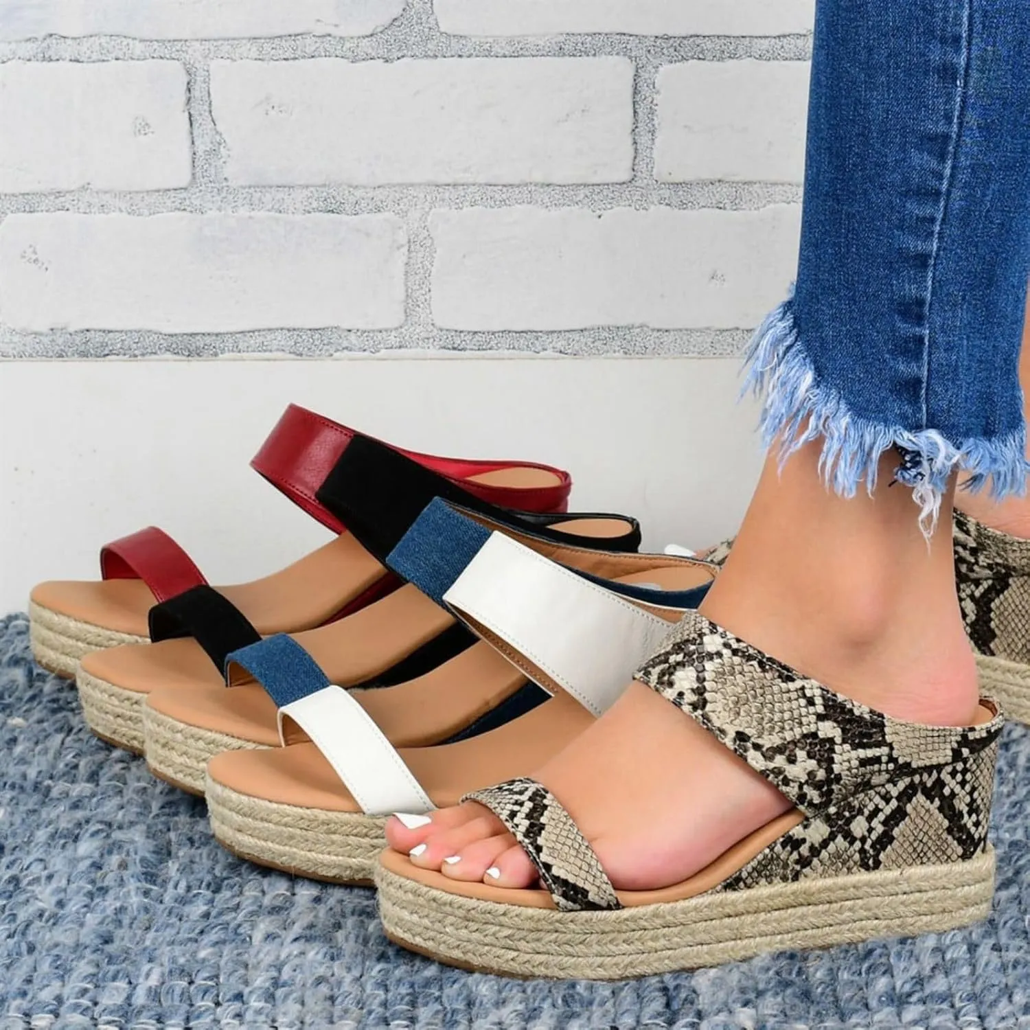 Wedge Sandals for Women Casual Summer Open Toe Flatform Espadrilles Dressy Platform Wedges, Two Band Slip on Sandals Beach Comfortable Mid Heels Espadrilles