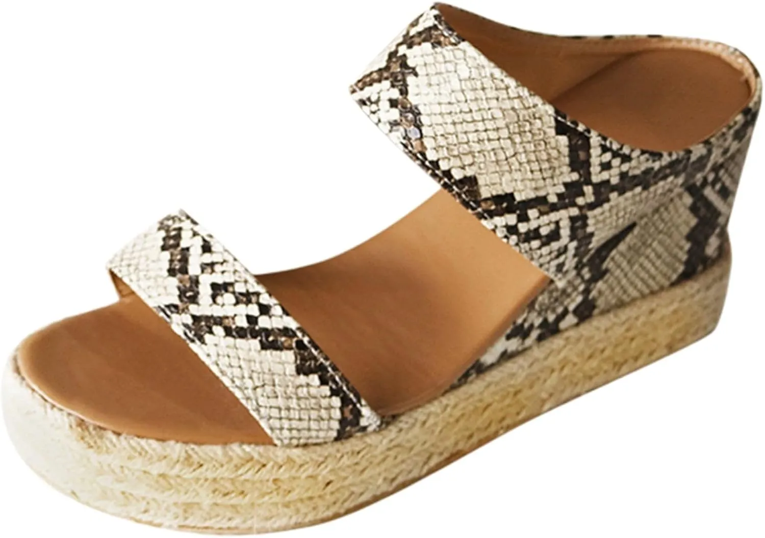 Wedge Sandals for Women Casual Summer Open Toe Flatform Espadrilles Dressy Platform Wedges, Two Band Slip on Sandals Beach Comfortable Mid Heels Espadrilles