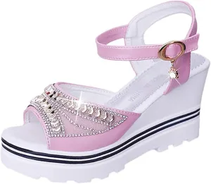 Wedge Sandals for Women Fashion Ankle Strap Buckle Open Toe Summer Slide Sandals oho Wedge Sandal for Beach Party Casual Dress Platform Pumps