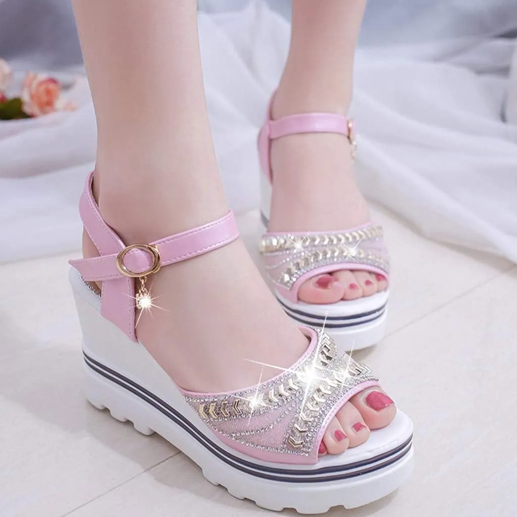Wedge Sandals for Women Fashion Ankle Strap Buckle Open Toe Summer Slide Sandals oho Wedge Sandal for Beach Party Casual Dress Platform Pumps