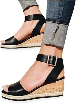 Wedge Sandals for Women Wide,2020 Fashion Wedge Ankle Buckle Sandals Summer Beach Sandals Open Toe Espadrille Platform