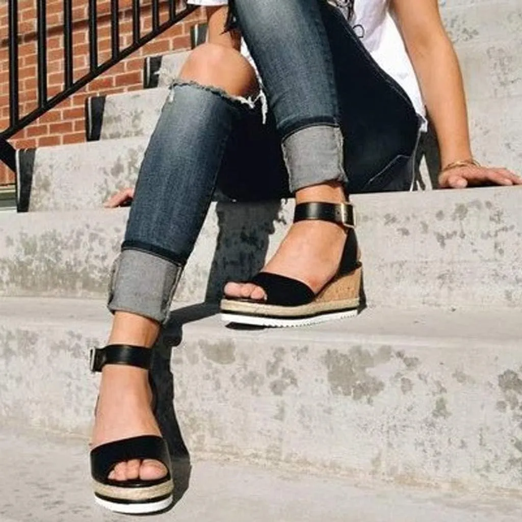 Wedge Sandals for Women Wide,2020 Fashion Wedge Ankle Buckle Sandals Summer Beach Sandals Open Toe Espadrille Platform