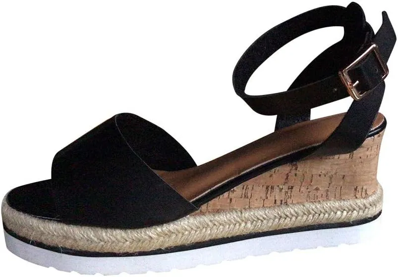 Wedge Sandals for Women Wide,2020 Fashion Wedge Ankle Buckle Sandals Summer Beach Sandals Open Toe Espadrille Platform