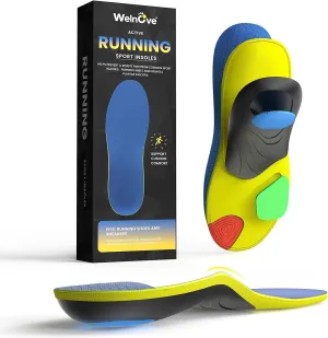 Welnove Plantar Fasciitis Insoles – Sport Arch Support Insoles for Running, Hiking & Standing All Day – Shock Absorption, Heel Pain Relief Heel Spur Insert for Sneakers & Boots(Blue,M)