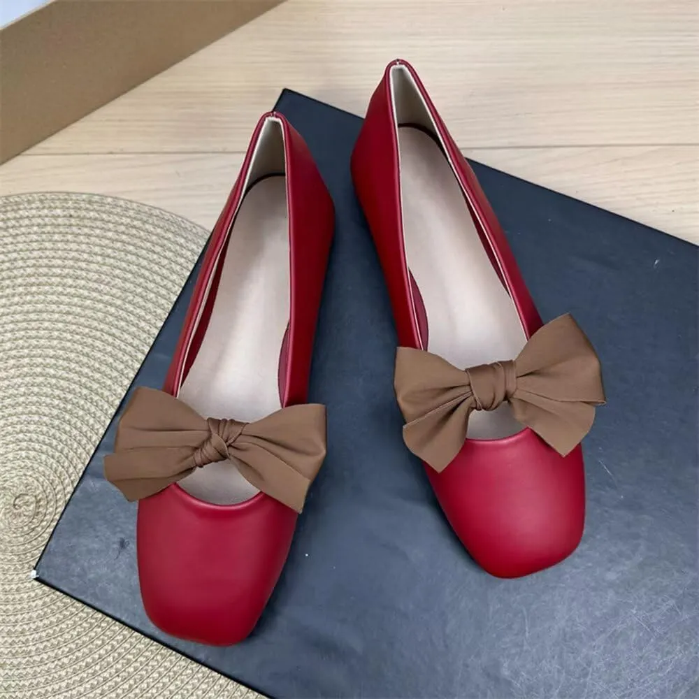 WENJIAZHIZHI Women's Bowknot Square Toe Ballet Flats Sparkly Bride Dress Flat Shoes Dress Shoes Soft Slip-Ons Loafers