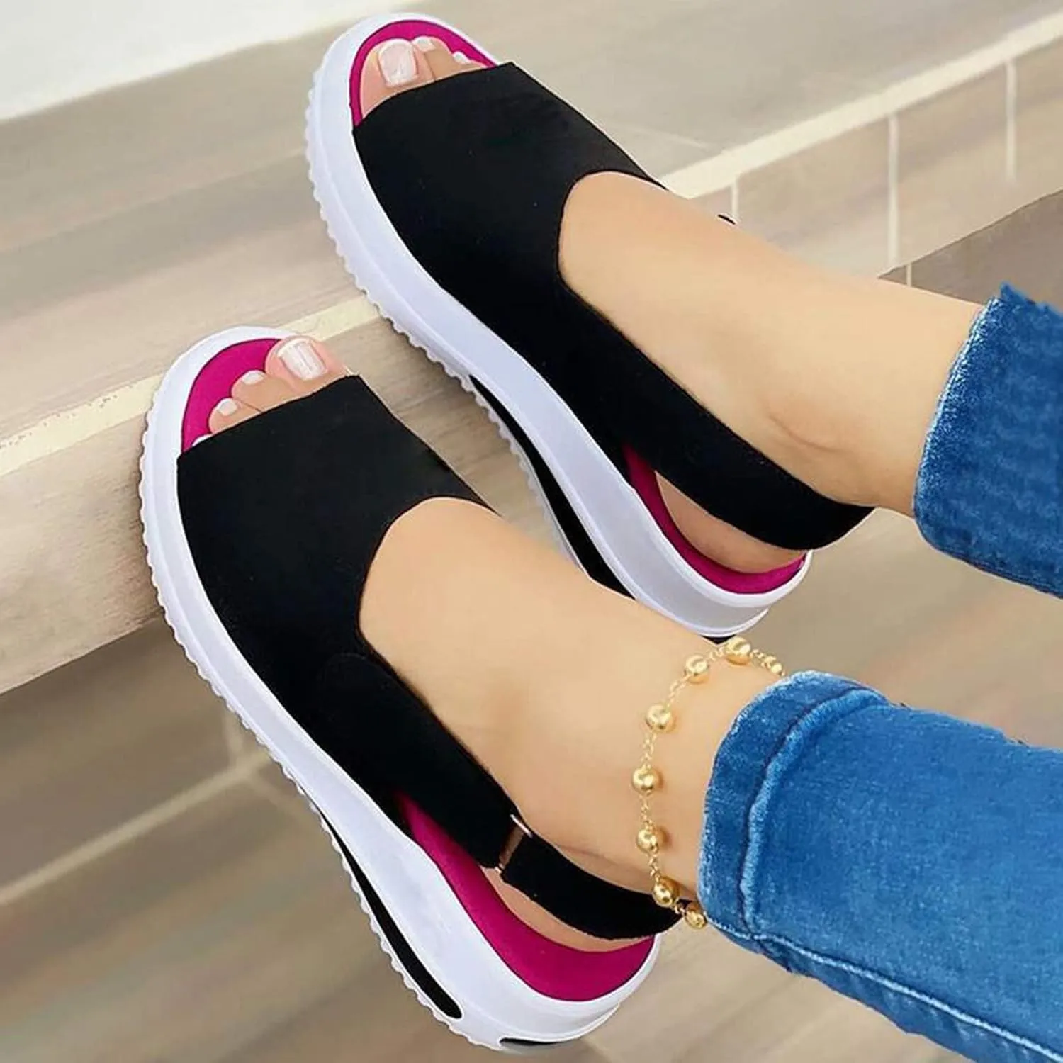 Wide Width Platform Wedge Sandals for Women Summer Heels Dressy Open Toe Buckle Ankle Strap Flip Flops Walking Strappy Slip on Shoes 2025 Beach Fashion