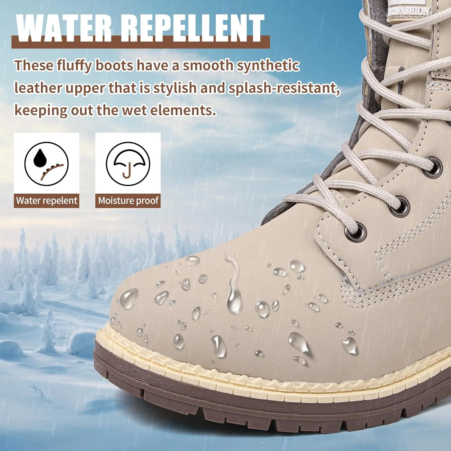 Winter Boots for Women Snow Boots Waterproof Fur Lined Warm Hiking Boots Ladies Lace Up Walking Boots Anti-Slip Lightweight Outdoor Ankle Boots