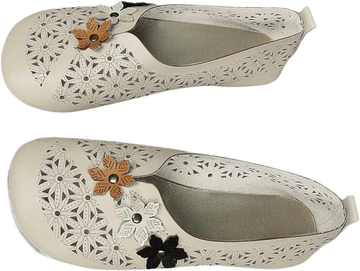 Women Ethnic Style Loafer Shoes Slip On Soft Walking Flat Shoe Summer Casual Hollow Sandals Breathable Shallow Flats