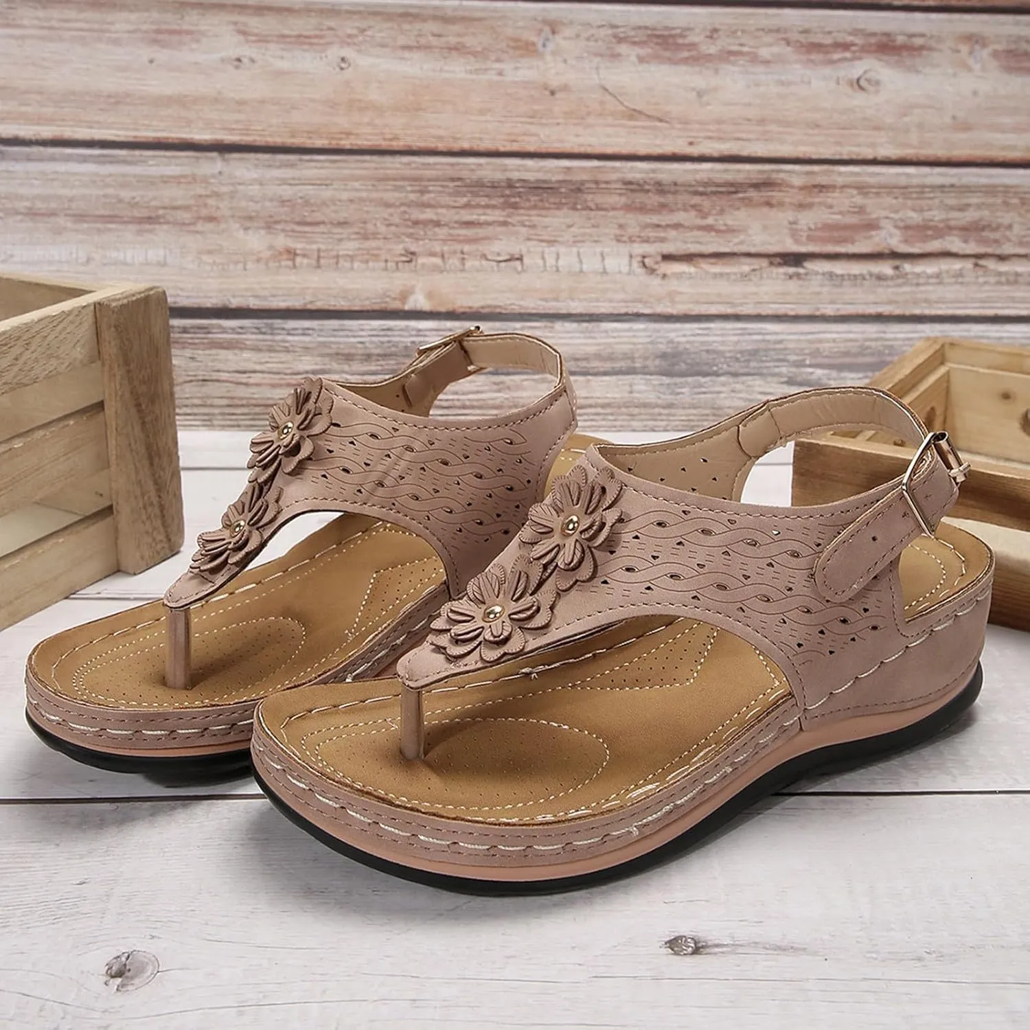 Women Sandals Thong T-Strap Orthotic Casual Flat Sandals Comfortable Mesh Hollow Summer Beach Shoes Flip Flops