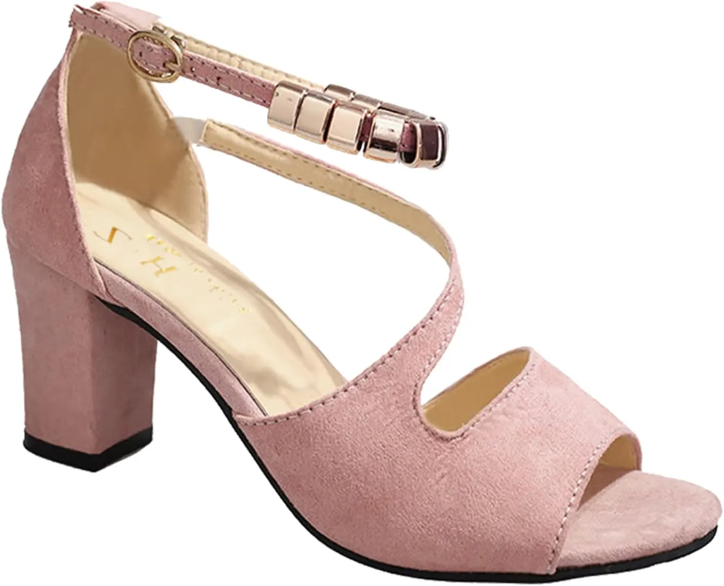 Women Square Toe Sandals Open Toe Strappy Heels Chunky Block Heel Ankle Strap Party Shoes