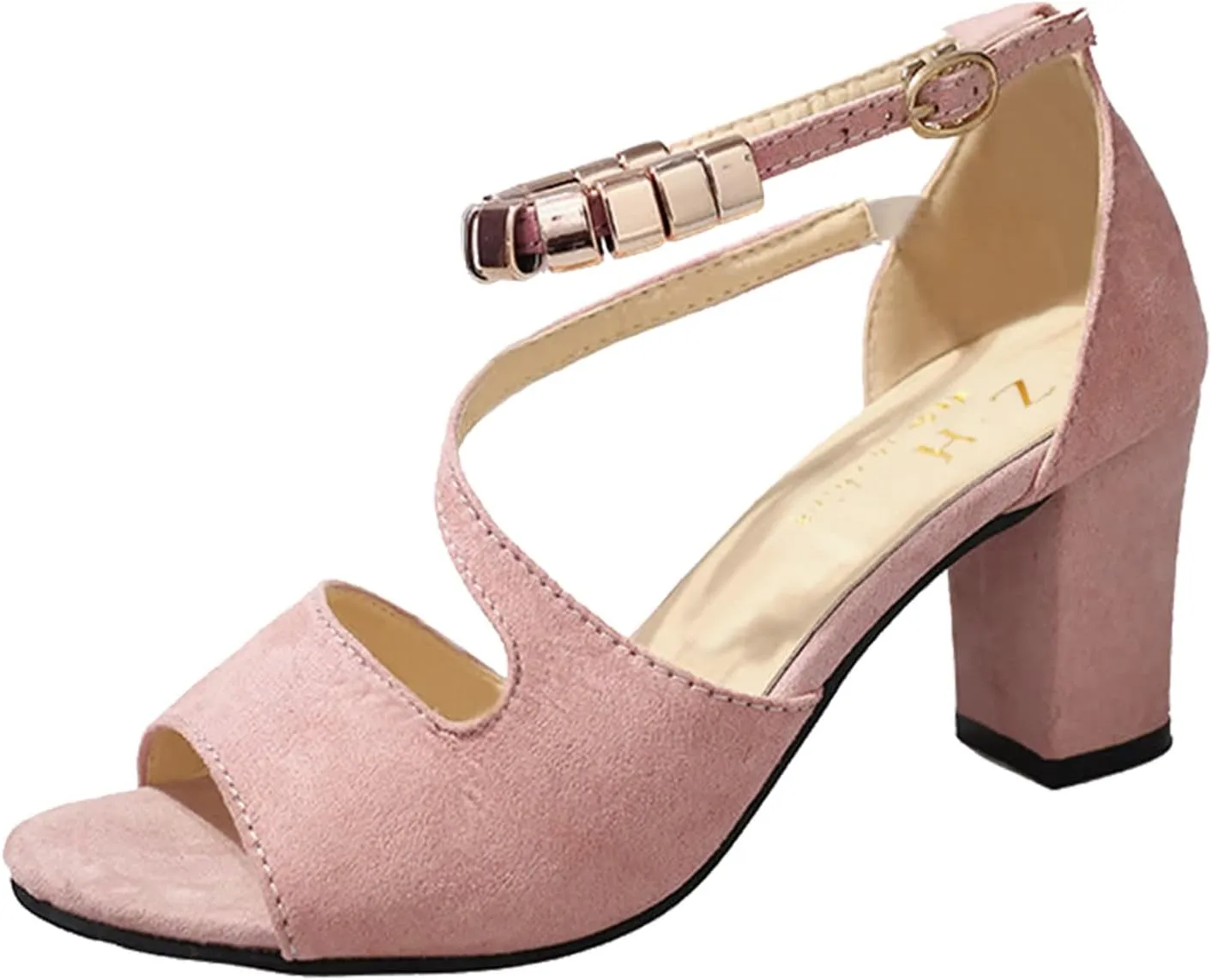 Women Square Toe Sandals Open Toe Strappy Heels Chunky Block Heel Ankle Strap Party Shoes