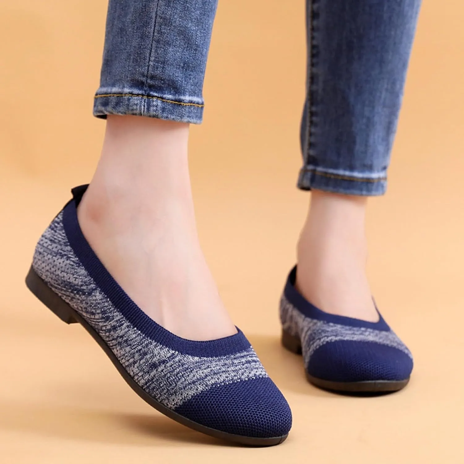 Women Walking Shoes Lightweight Slip On Mesh Flat Shoes Woven Orthopedic Soft Arch Support Breathable Sneakers