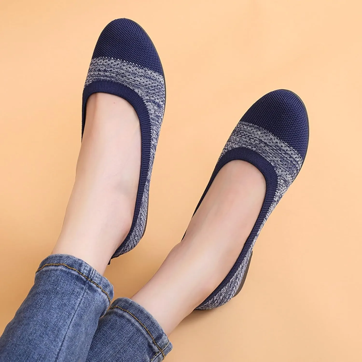 Women Walking Shoes Lightweight Slip On Mesh Flat Shoes Woven Orthopedic Soft Arch Support Breathable Sneakers