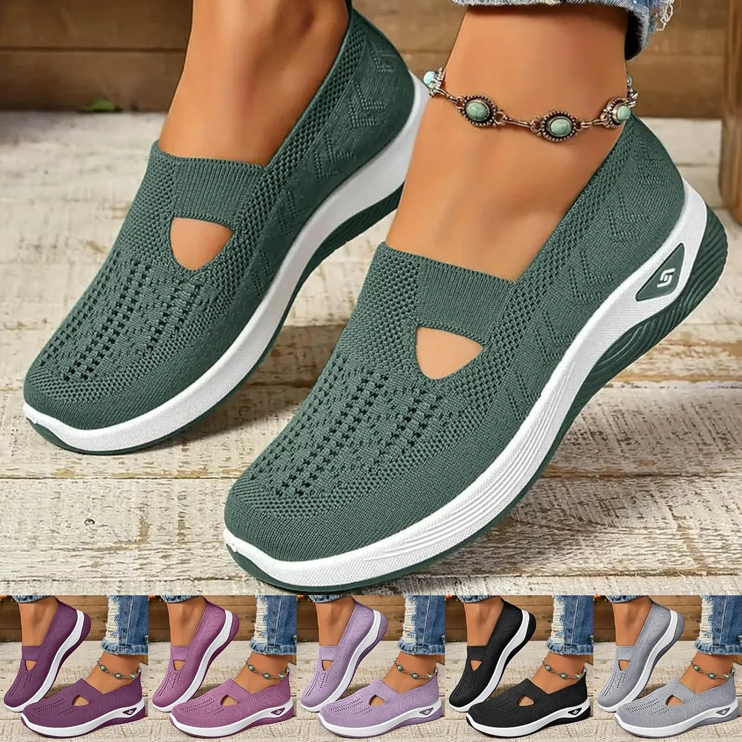 Women Woven Comfy Orthopedic Walking Shoes, 2025 New Women's Breathable Slip On Arch Support Non-Slip Sneakers