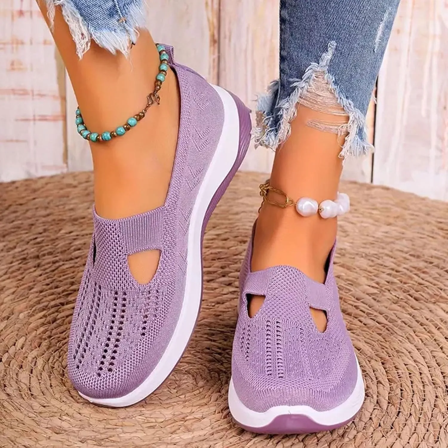 Women Woven Comfy Orthopedic Walking Shoes, 2025 New Women's Breathable Slip On Arch Support Non-Slip Sneakers