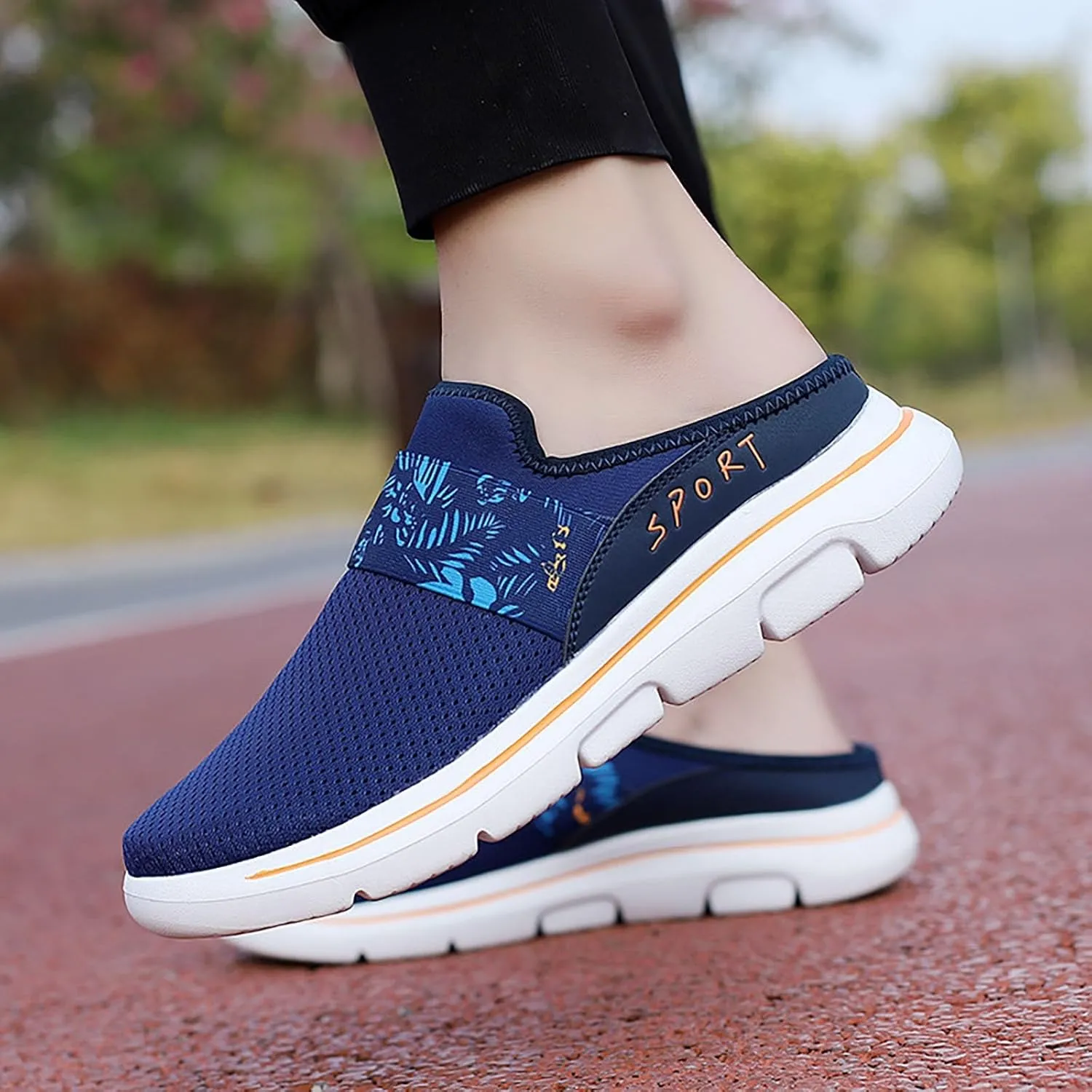 Womens Backless Sneakers Mesh Slip-on Mule Shoes Womens Running Shoes High Top Black Casual Shoes Black Sneakers Platform Tennis Shoe Loafers Casual Slip On