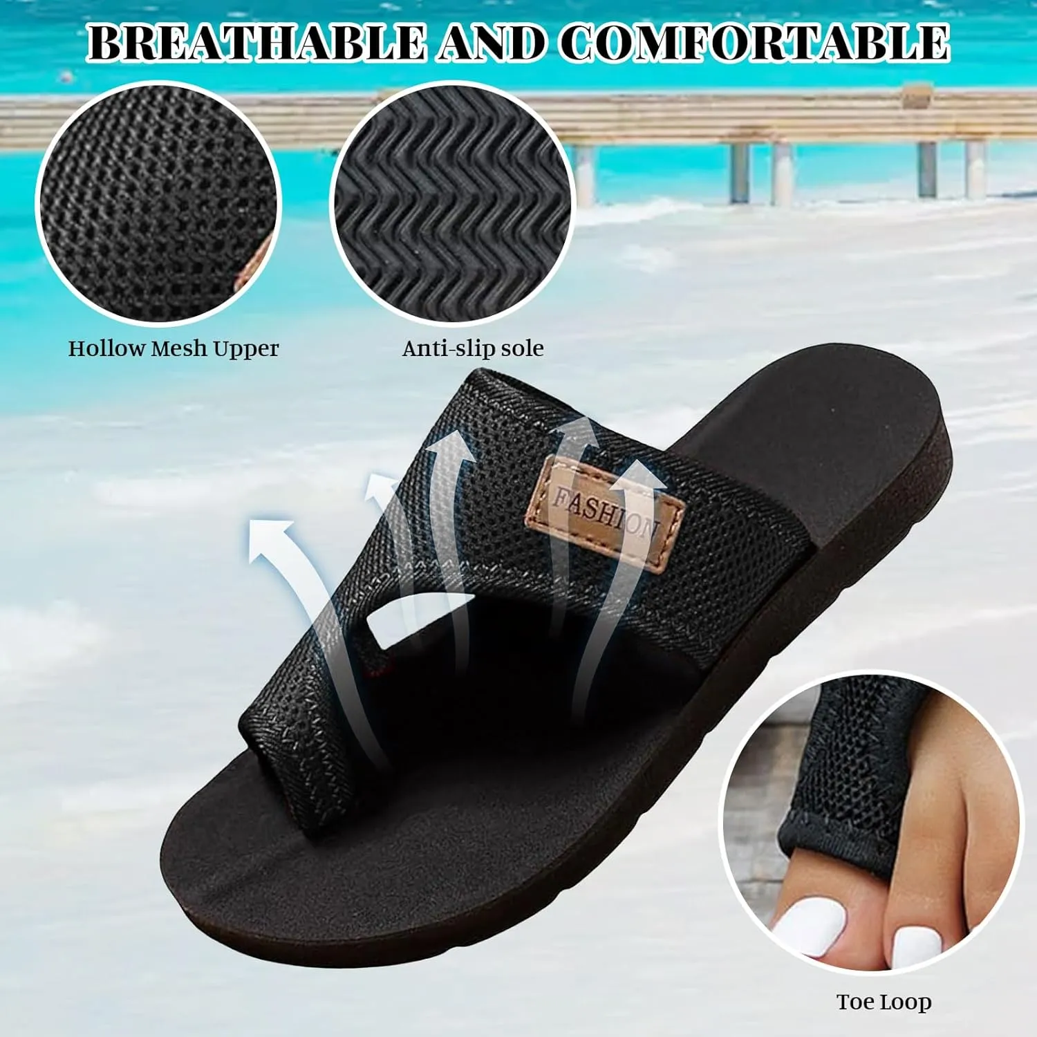 Womens Breathable Mesh Slide Sandals 2025 Comfortable Slip On Orthopedic Sandals Summer Travel Slipper Beach Shoes