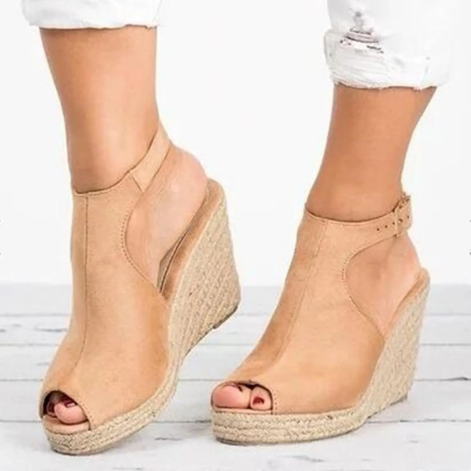 Womens Brooklyn Ankle Strap Wedges Sandal Peep Toe Slingback Platform Espadrilles Wedge Sandals High Heels Sandals Casual Summer Dress Shoes