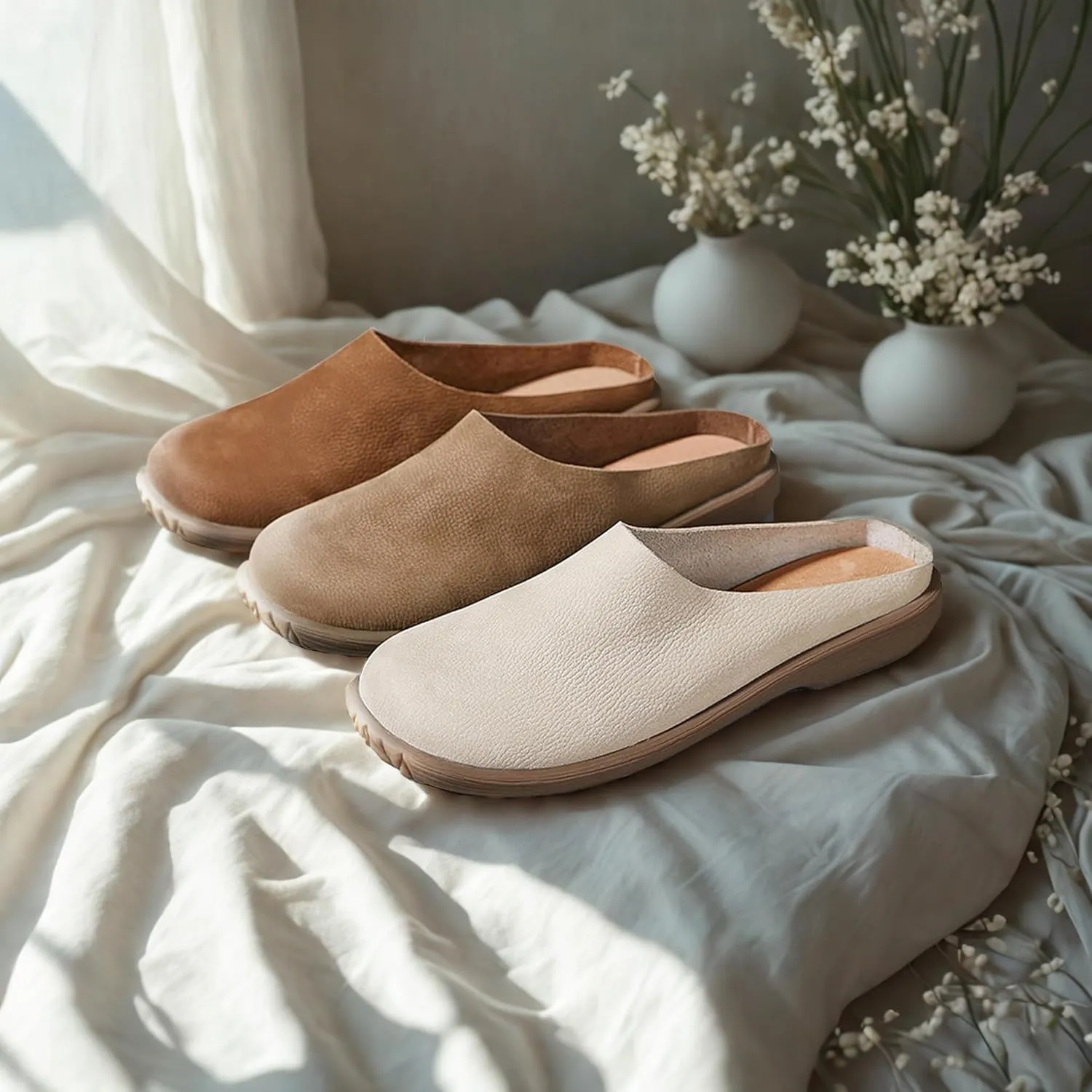 Women's Casual Fashion Mule Clog Comfortable Indoor Outdoor All Day Leather Upper Insole Soft Rubber Sole Durable