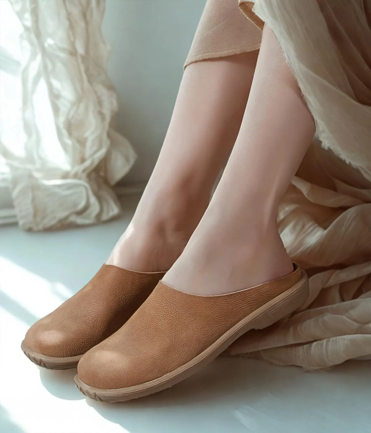 Women's Casual Fashion Mule Clog Comfortable Indoor Outdoor All Day Leather Upper Insole Soft Rubber Sole Durable