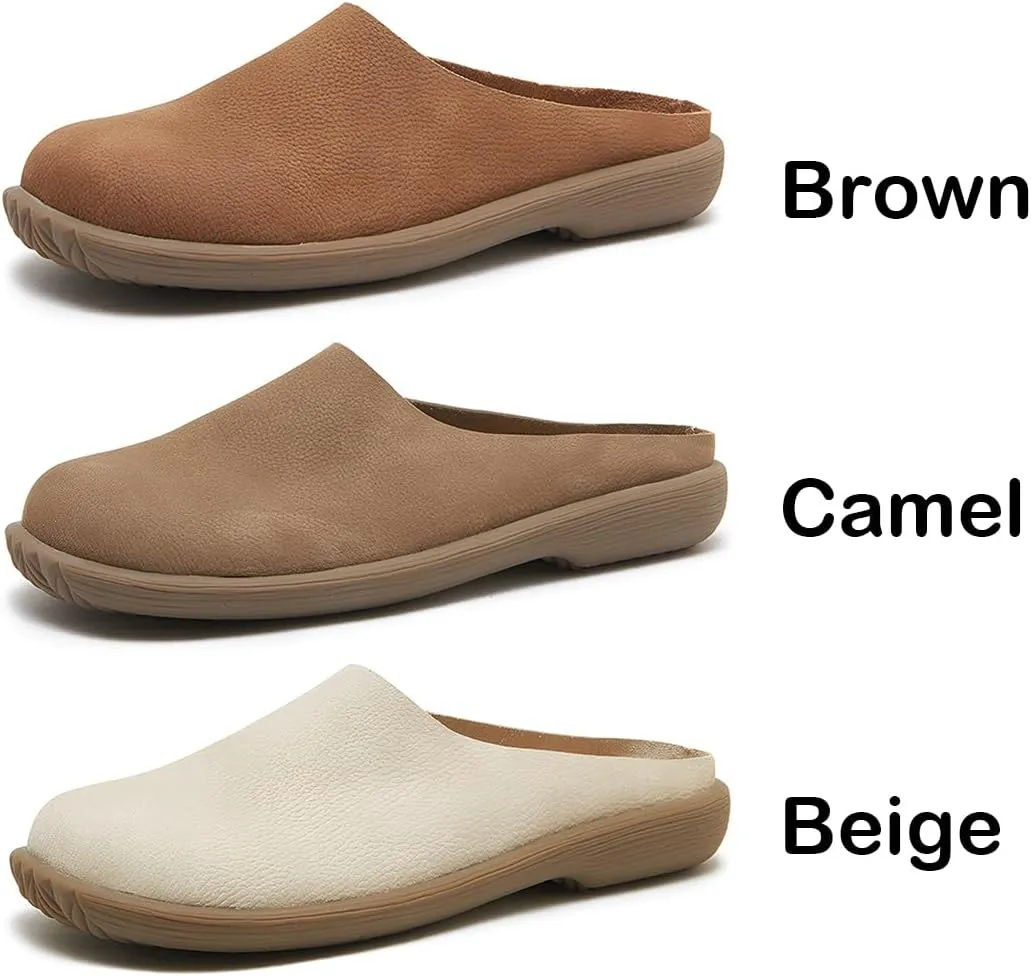Women's Casual Fashion Mule Clog Comfortable Indoor Outdoor All Day Leather Upper Insole Soft Rubber Sole Durable