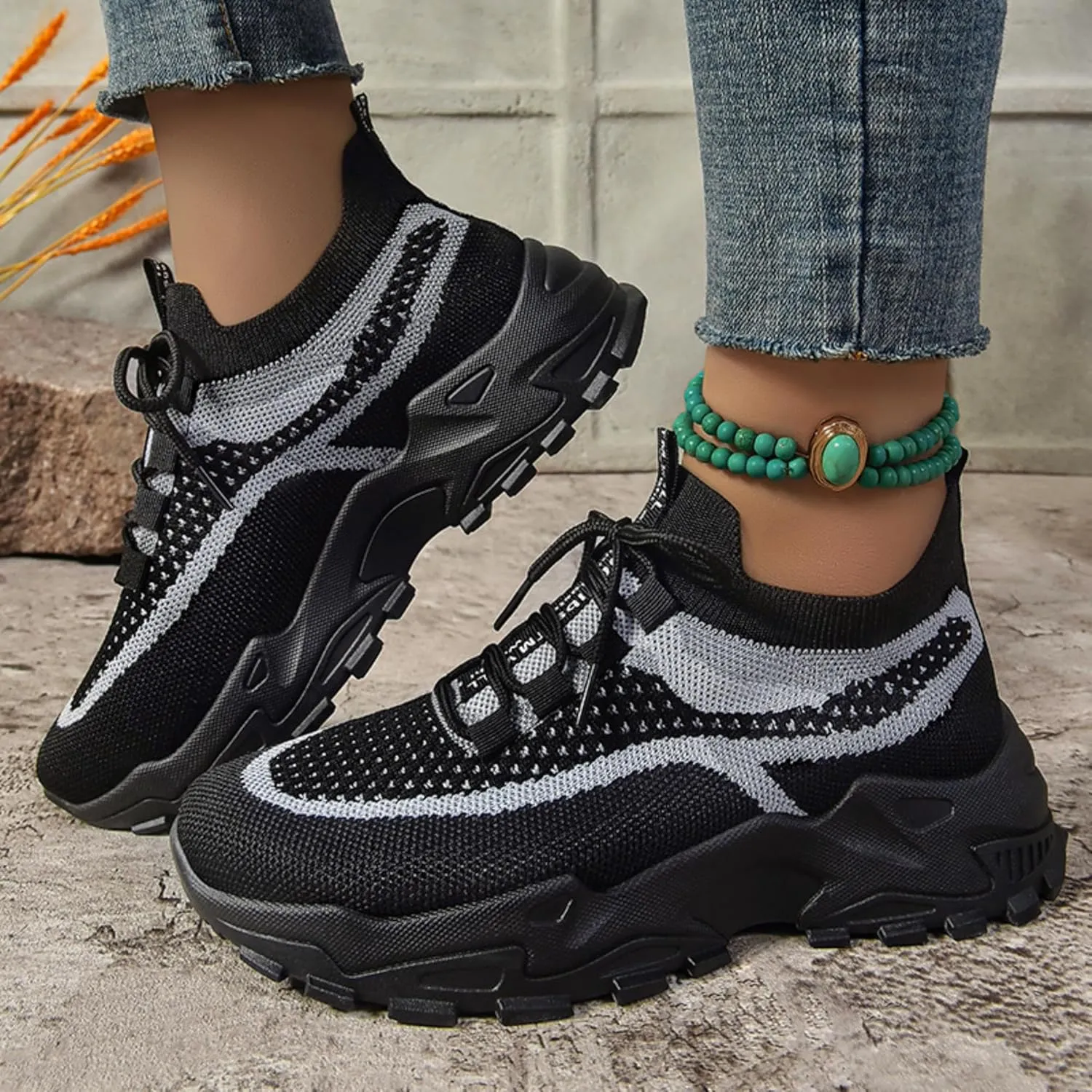 Women’s Casual Sneakers Slip-Resistant Lightweight Breathable Shoes for Walking, Gym, Travel | Flexible Sock Design with Abrasion-Resistant Sole