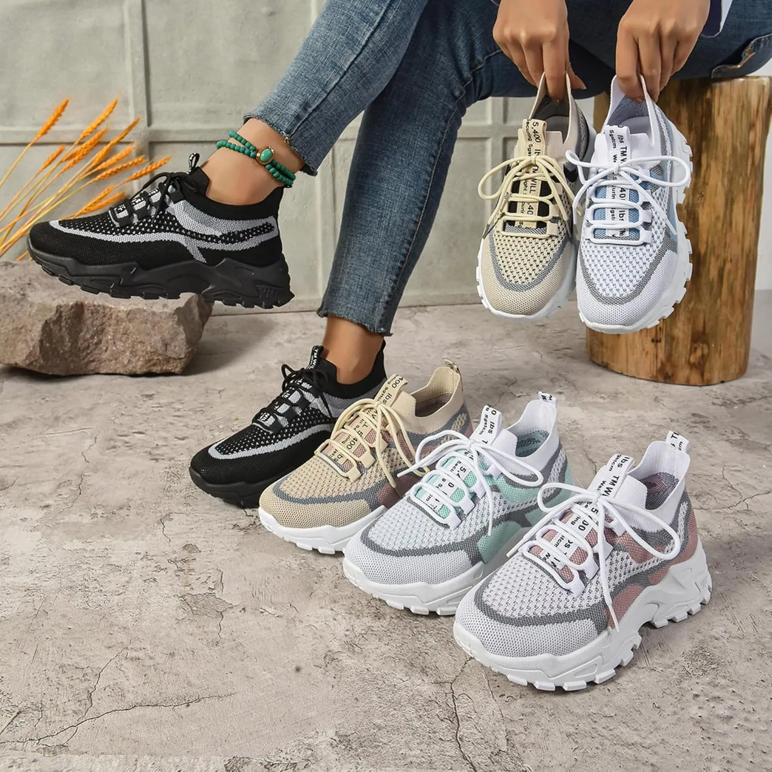 Women’s Casual Sneakers Slip-Resistant Lightweight Breathable Shoes for Walking, Gym, Travel | Flexible Sock Design with Abrasion-Resistant Sole