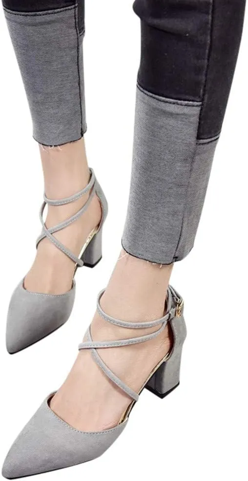 Womens Chunky Heel Sandals Open Toe Ankle Strap Strappy Heels Comfortable Wedding Party Shoes