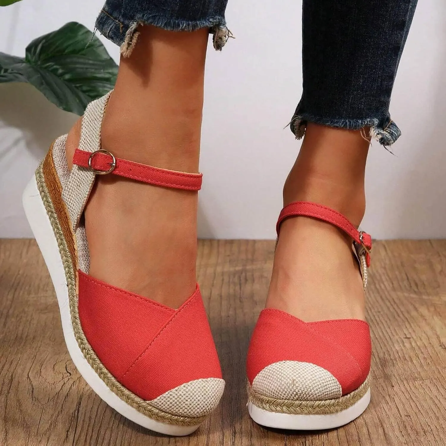 Women's Closed Toe Sandals Platform Wedge Sandal Buckle Ankle Strap Casual Dressy Espadrilles Sandals Comfortable Anti Slip Beach Comfortable Outdoor Shoes