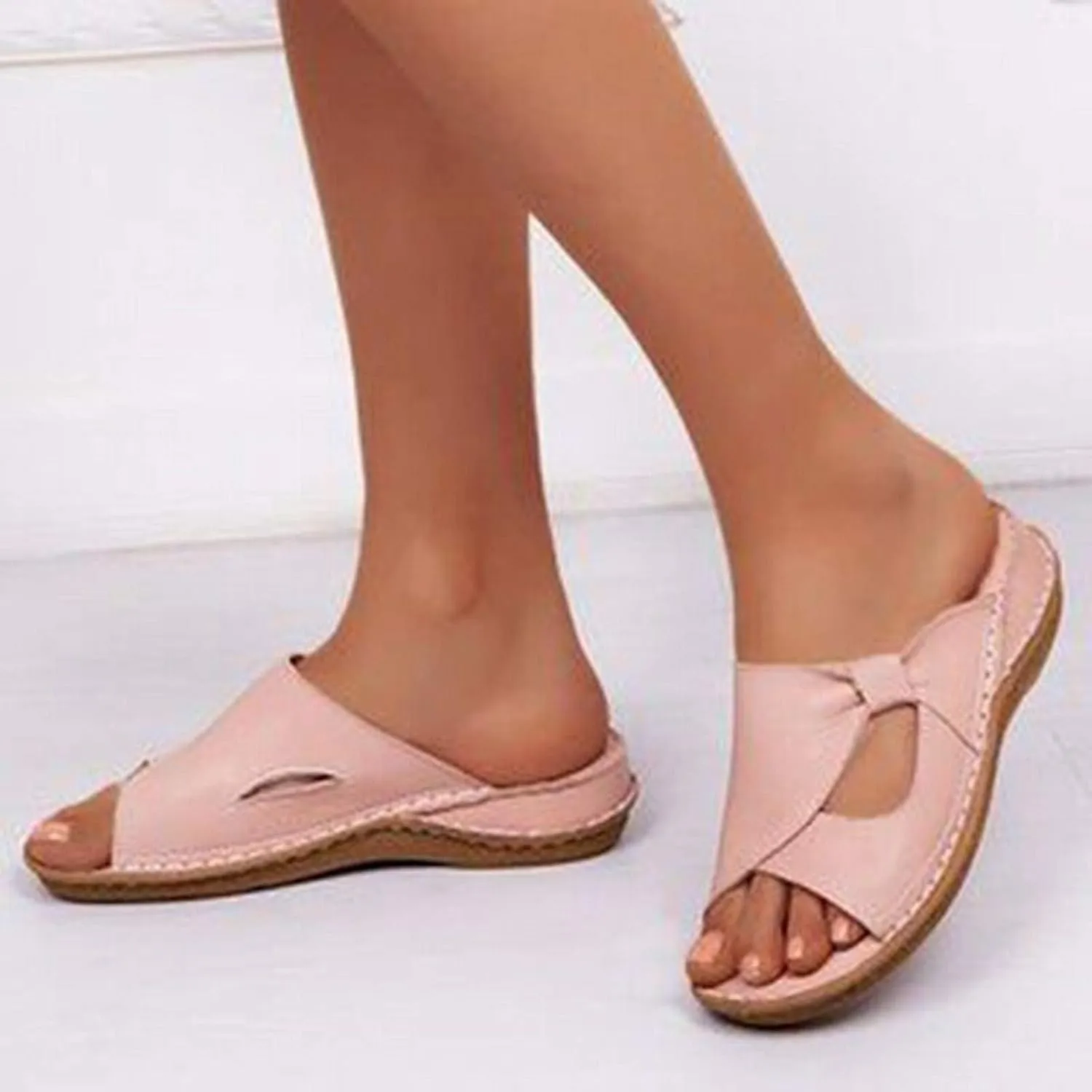 Women's Flat Sandals Dressy Summer Breathable Arch Support Orthopedic Wide Width Leather Wedge Sandals Slippers