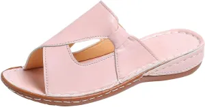 Women's Flat Sandals Dressy Summer Breathable Arch Support Orthopedic Wide Width Leather Wedge Sandals Slippers