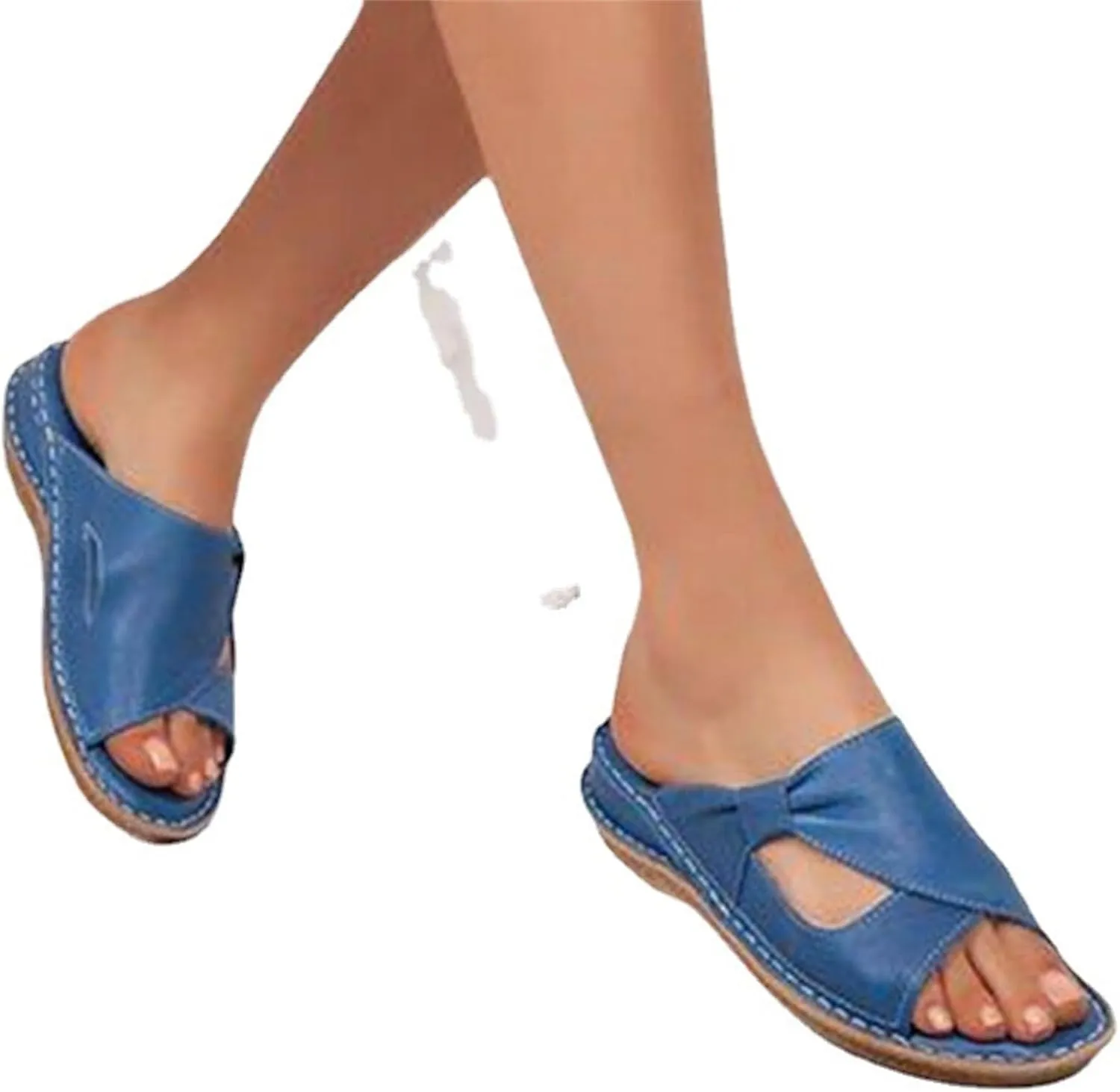 Women's Flat Sandals Dressy Summer Breathable Arch Support Orthopedic Wide Width Leather Wedge Sandals Slippers