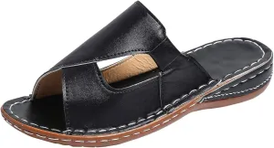 Women's Flat Sandals Dressy Summer Breathable Arch Support Orthopedic Wide Width Leather Wedge Sandals Slippers