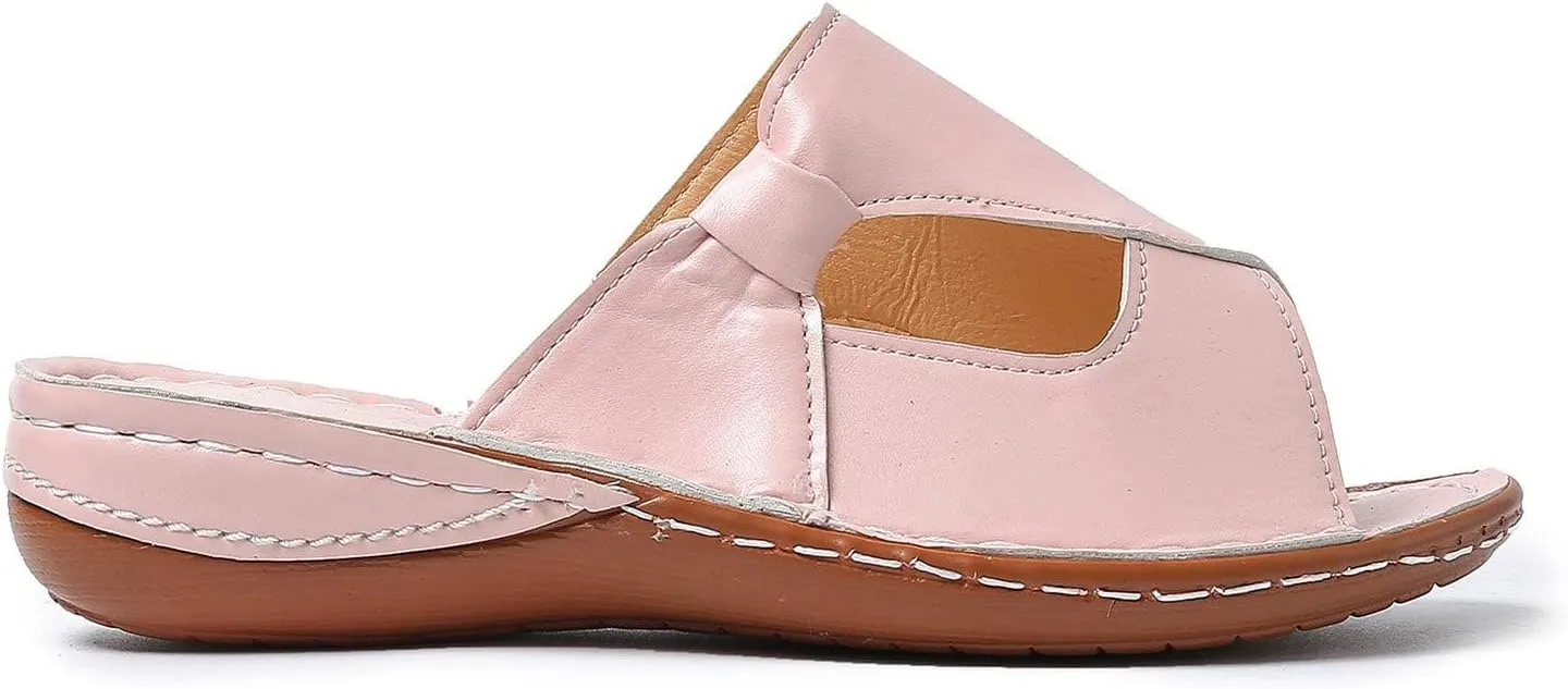 Women's Flat Sandals Dressy Summer Breathable Arch Support Orthopedic Wide Width Leather Wedge Sandals Slippers