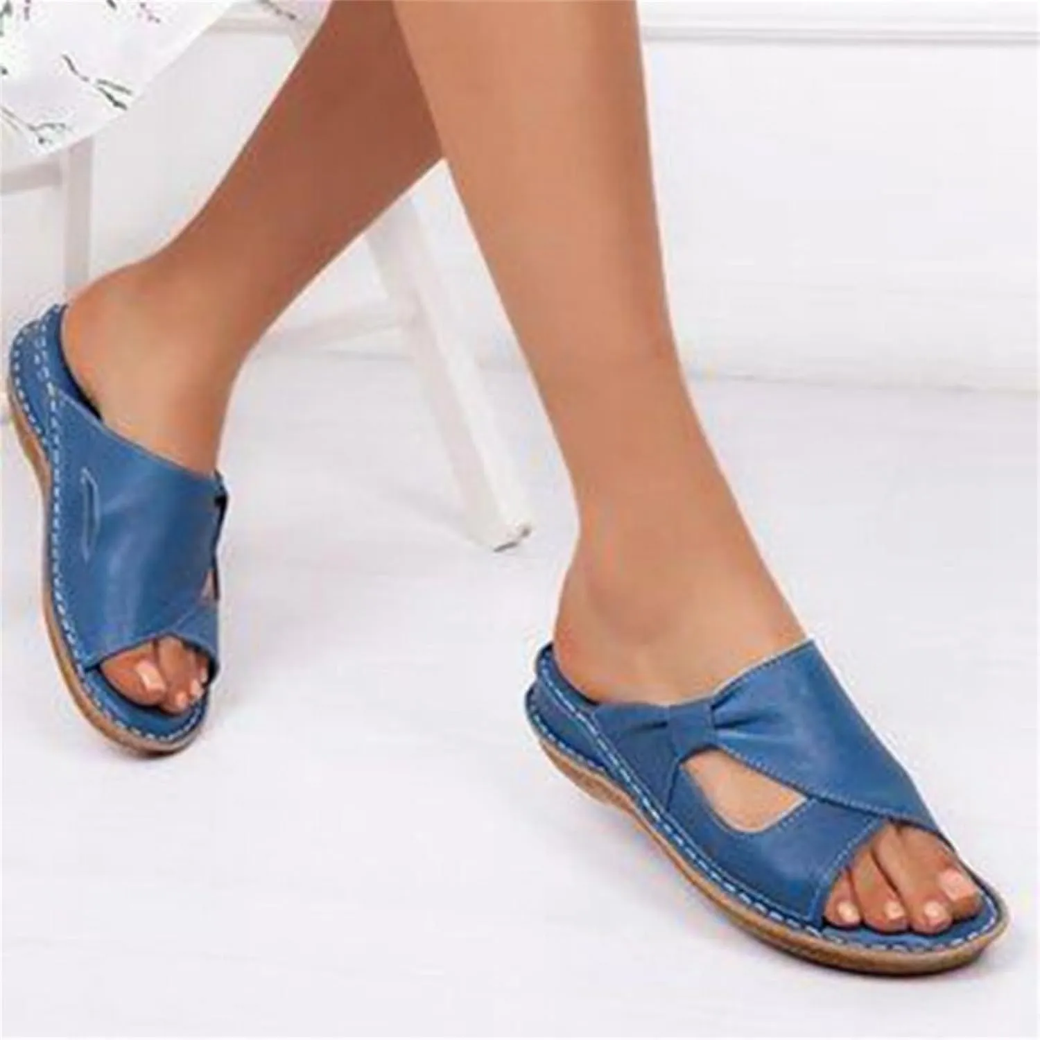 Women's Flat Sandals Dressy Summer Breathable Arch Support Orthopedic Wide Width Leather Wedge Sandals Slippers