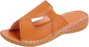 Women's Flat Sandals Dressy Summer Breathable Arch Support Orthopedic Wide Width Leather Wedge Sandals Slippers