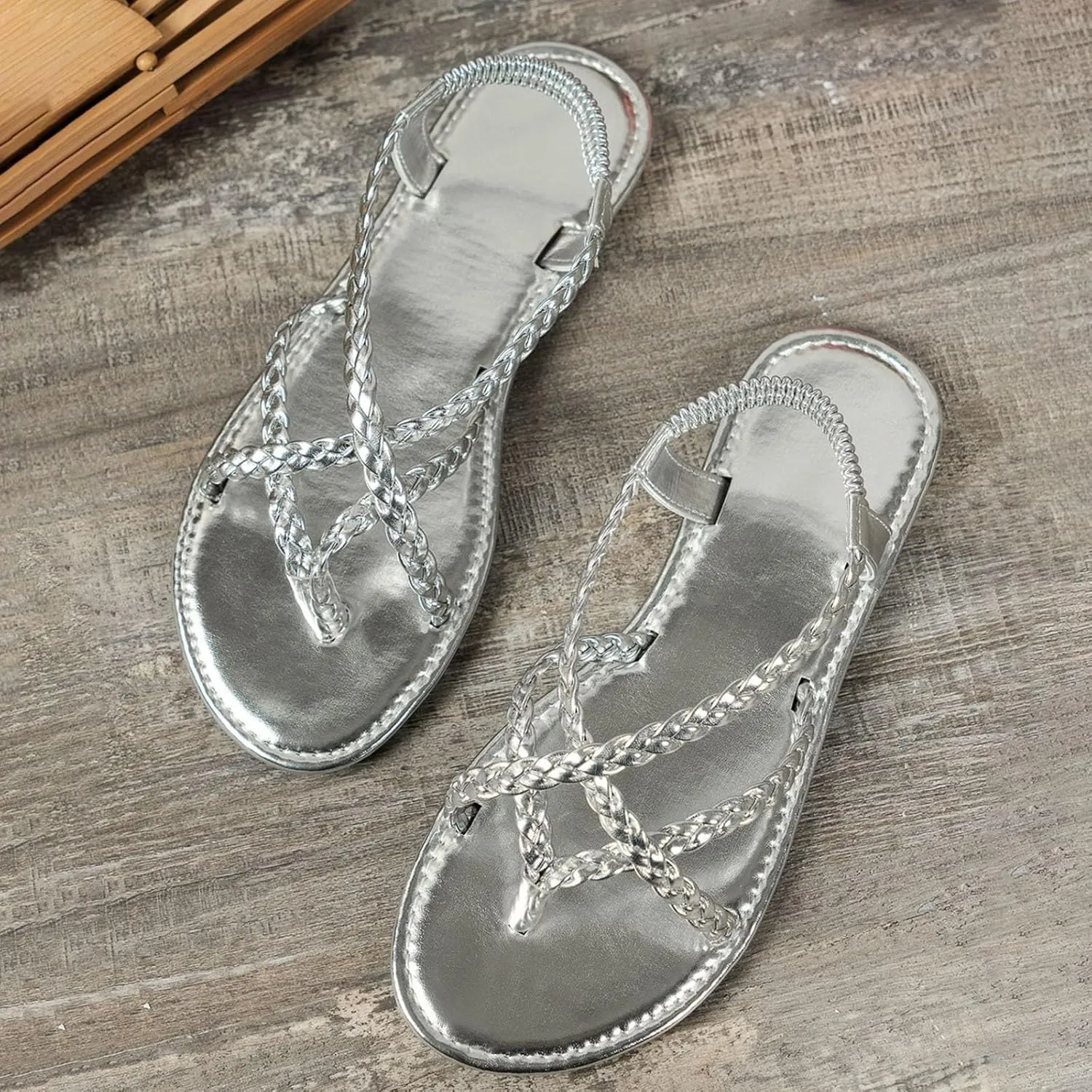 Womens Flat Sandals Strappy Thong Sandals Casual Elastic Strap Flip Flops Slingback Beach Flip Flops