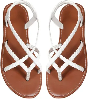 Womens Flat Sandals Strappy Thong Sandals Casual Elastic Strap Flip Flops Slingback Beach Flip Flops