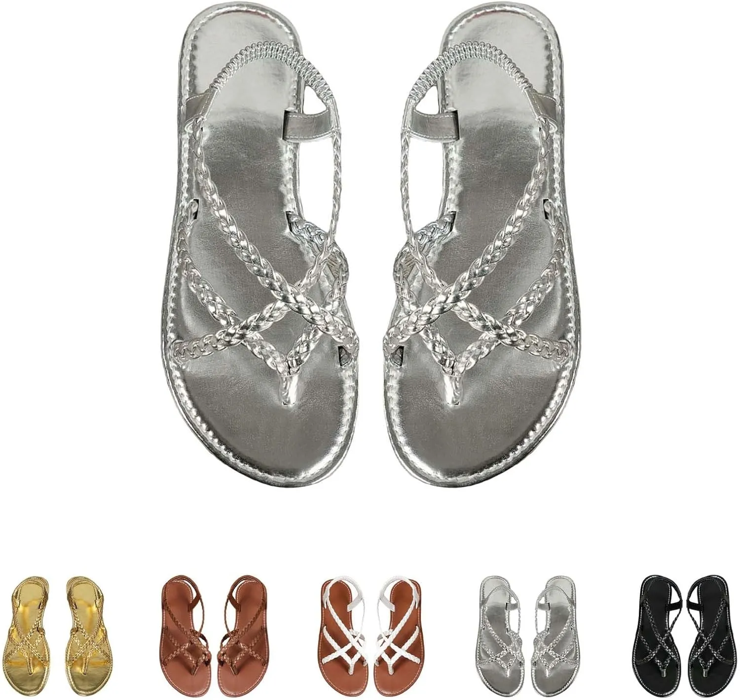 Womens Flat Sandals Strappy Thong Sandals Casual Elastic Strap Flip Flops Slingback Beach Flip Flops