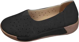 Women's Floral Ballet Flat Flats Shoes Slip On Flowers PU Leather Round Toe Casual Dress Hollow Hole Shoes Summer Comfortable Work Office Fashion Trendy Lazy Loafers with Floral Eyelets
