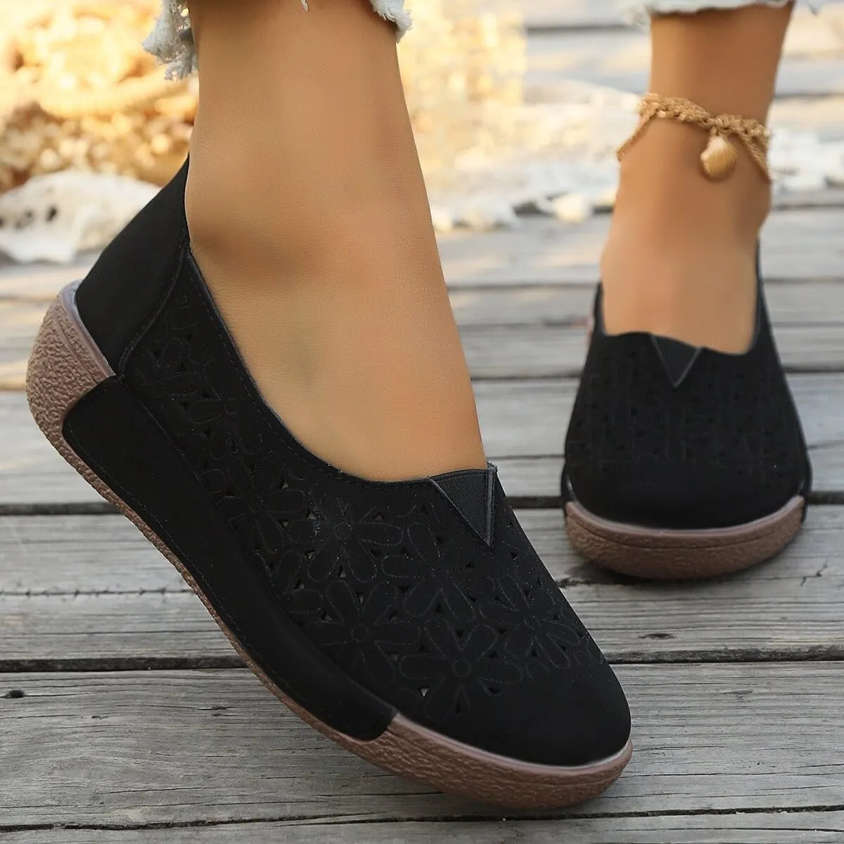 Women's Floral Ballet Flat Flats Shoes Slip On Flowers PU Leather Round Toe Casual Dress Hollow Hole Shoes Summer Comfortable Work Office Fashion Trendy Lazy Loafers with Floral Eyelets