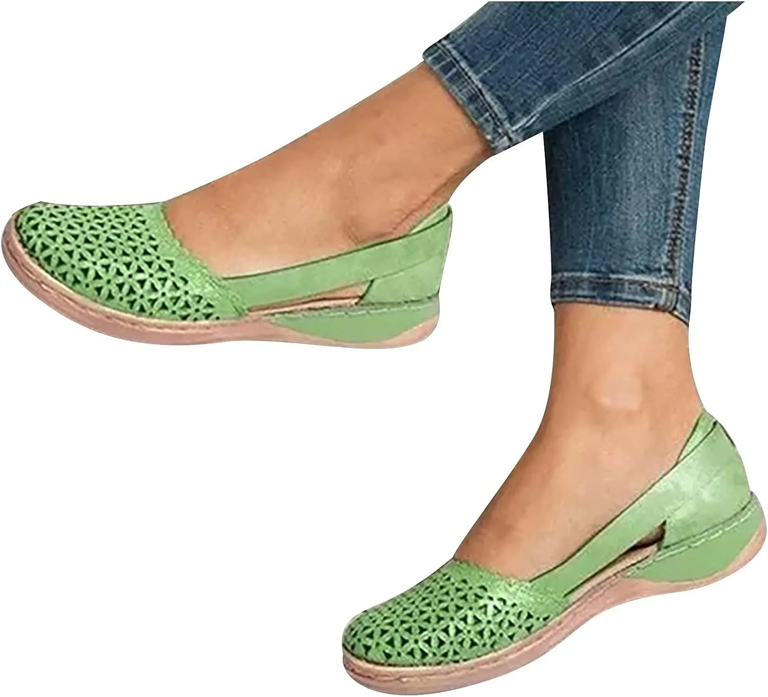 Womens Fusaro Shoes Leather Baotou Hollow Wedge Sandals Round Toe Platform Loafers Fashion Closed Toe Flat Sandal Lightweight Flat Sole Walking Shoes