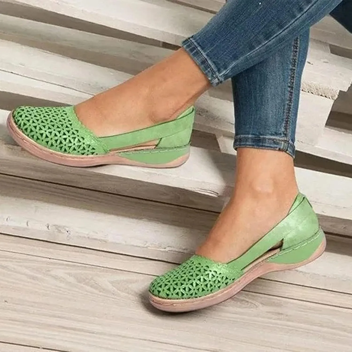 Womens Fusaro Shoes Leather Baotou Hollow Wedge Sandals Round Toe Platform Loafers Fashion Closed Toe Flat Sandal Lightweight Flat Sole Walking Shoes