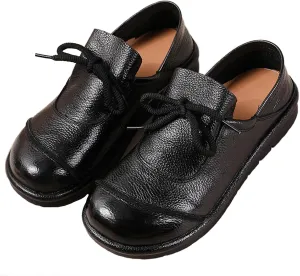 Women's Genuine Leather Slip-Ons Loafers Classic Wide Round Toe Soft Bottom Business Office Formal Loafers Lightweight Non-Slip Nurse Mom Walking Shoes