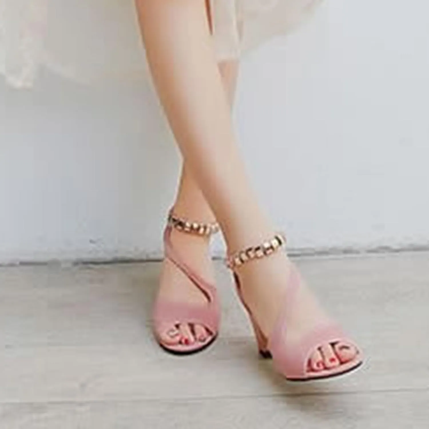 Womens Heels Square Open Toe Chunky High Heels Strappy Ankle Strap Heeled Sandals for Women Dress Party Wedding