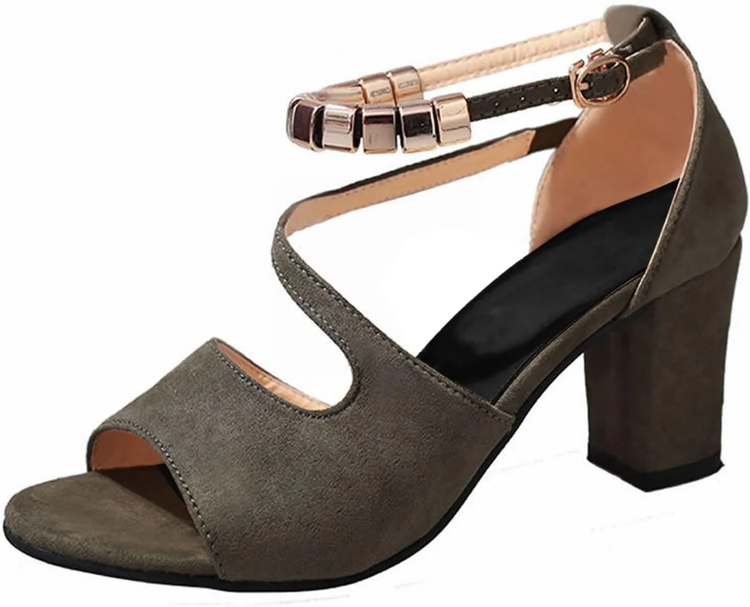 Womens Heels Square Open Toe Chunky High Heels Strappy Ankle Strap Heeled Sandals for Women Dress Party Wedding